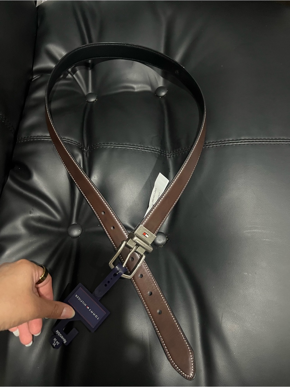 Tommy Hilfiger reversible Leather Belt with Silver Branded Buckle